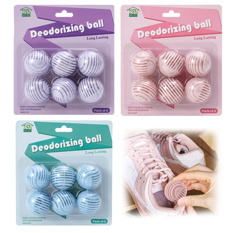 18PCS Shoe Deodorizer Balls Shoe Air Freshener Shoe Smell Remover Shoe Odour Eliminator Long Lasting Fresh for Wardrobes Lockers Gym Bags Homes Offices and Cars(Lavenderï¼ŒPeachï¼ŒOcean Flavour)